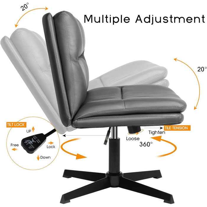 Latitude Run® Kiawna Criss Cross Legged Office Chair, Armless Office Desk Chair No Wheels